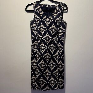 Talbots Navy and Cream Geometric Midi Dress